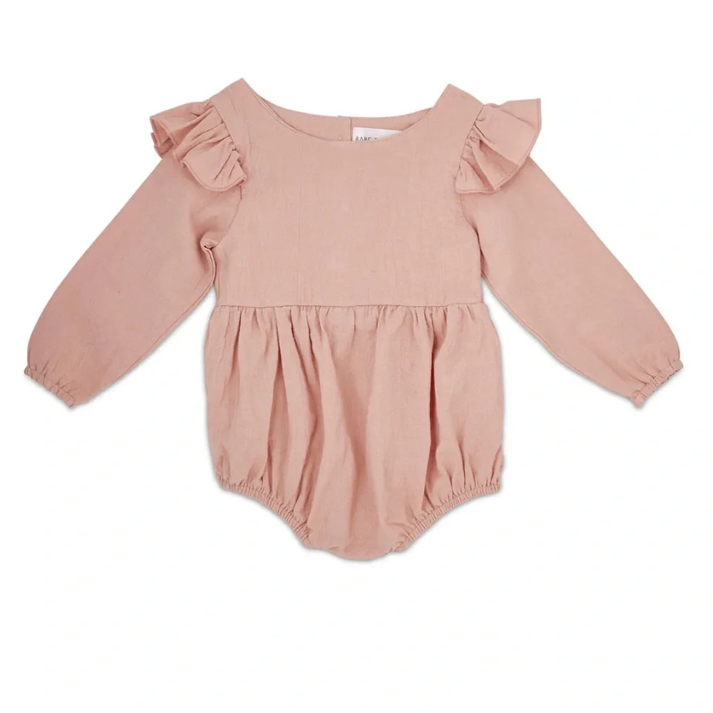 New Babe Basics Flutter Sleeve Linen Baby Romper Size 18-24 months